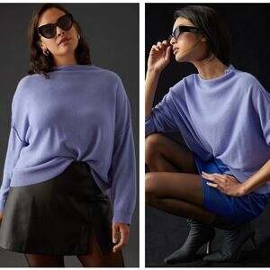ANTHROPOLOGIE x PILCRO Alani Cashmere Mock Neck Sweater Purple Sz 2X $148 {R43}